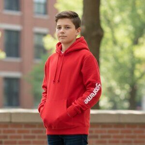 Supreme Youth Sleeve Patch Box Logo Hoodie Sweatshirt Kangaroo Pocket